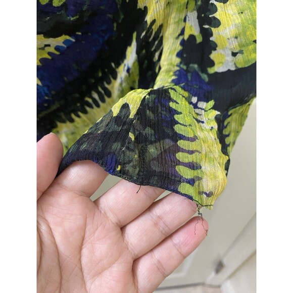 Etcetera Women’s 12 Yellow And Blue Floral Sleeveless Blouse Ruffle - Picture 6 of 12